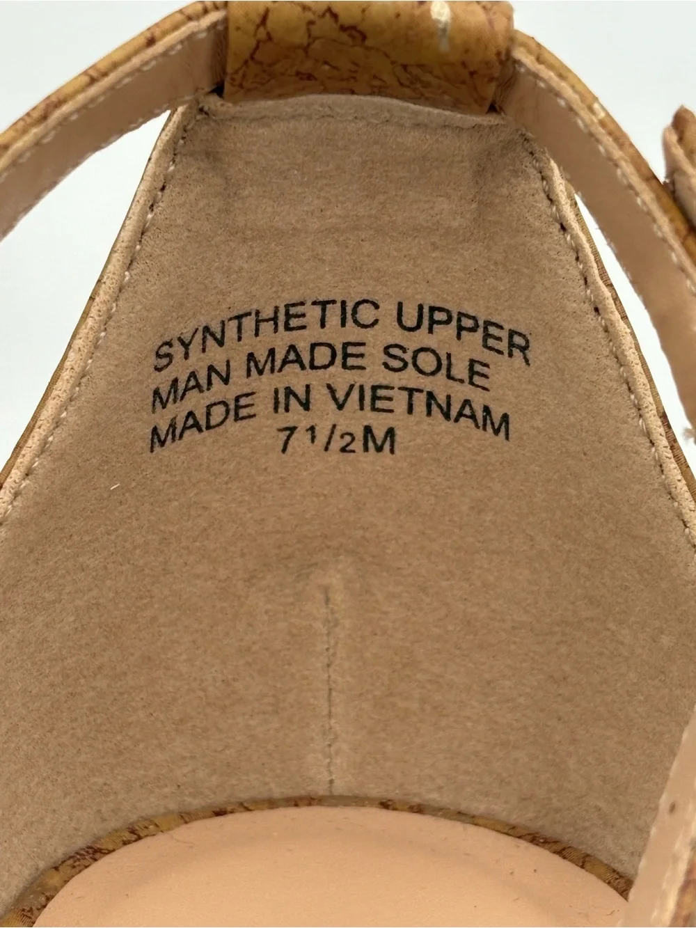 Ann Taylor Cork Gold Flecked Ankle Strap Warm Minimalist Wedge Sandals Size 7.5